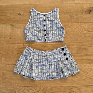 Mimi Muse - Camille Tweed Crop Top & Pleated Mini Skirt in Gray White & Black
